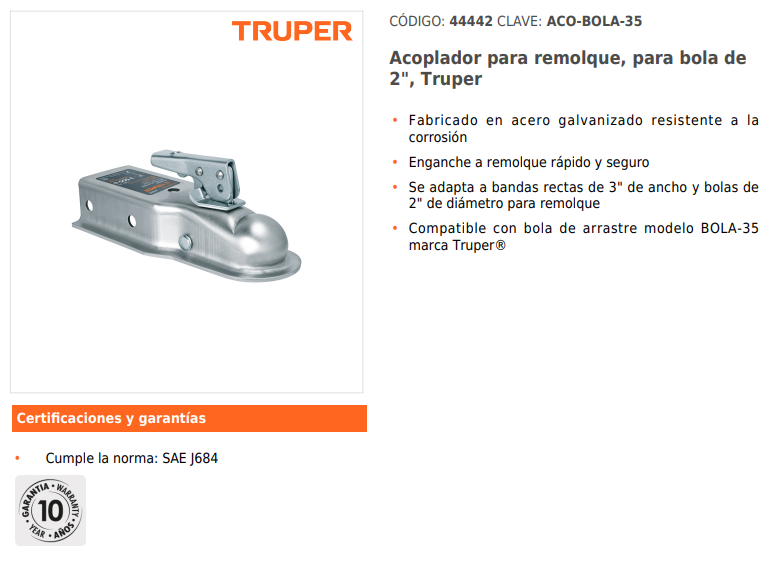 ACOPLADOR PARA BOLA DE ARRASTRE CLASSI 44442 TRUPER