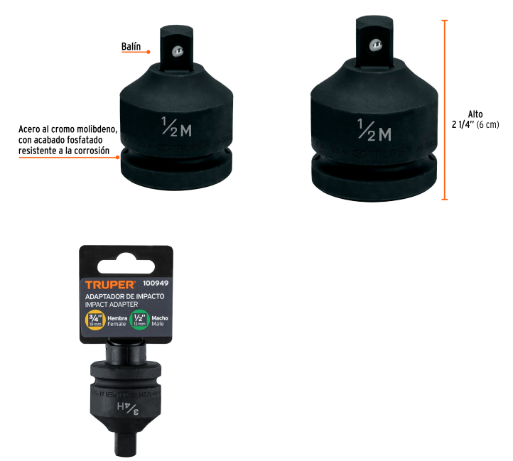 ADAPTADOR DE IMPACTO 3/4' X 1/2' 100949 TRUPER