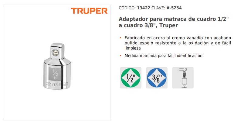 ADAPTADOR P/CUADRO MANDO 1/2 A 3/8 13422 TRUPER