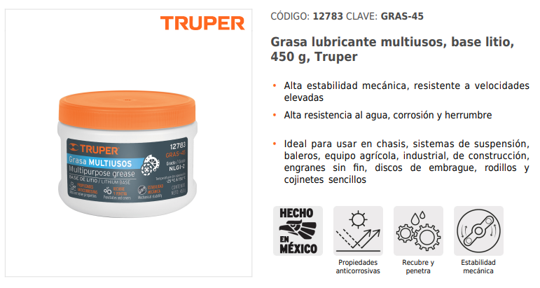 GRASA DE LITIO PARA CHASIS, 450 GR." 12783 TRUPER