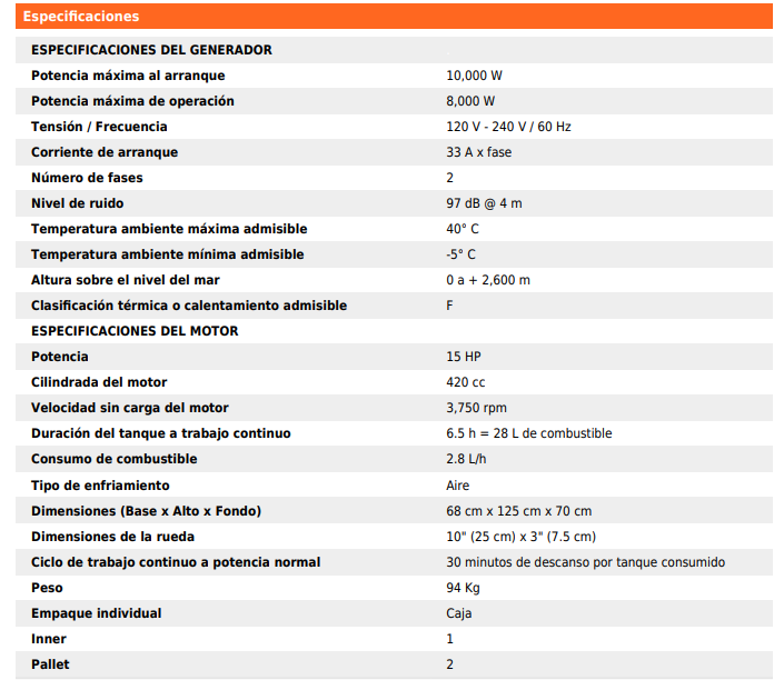 GENERADOR ELÉCTRICO INDUSTRIAL 8,000W 15345 TRUPER