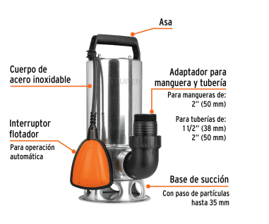 BOMBA SUMERGIBLE METALICA PARA AGUA SUCIA 1-1/2HP" 12608 TRUPER