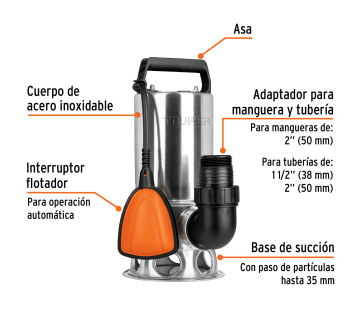 BOMBA SUMERGIBLE PARA AGUA SUCIA, 1 HP 12607 TRUPER