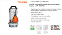 BOMBA SUMERGIBLE, AGUA LIMPIA 1 HP 15003 TRUPER