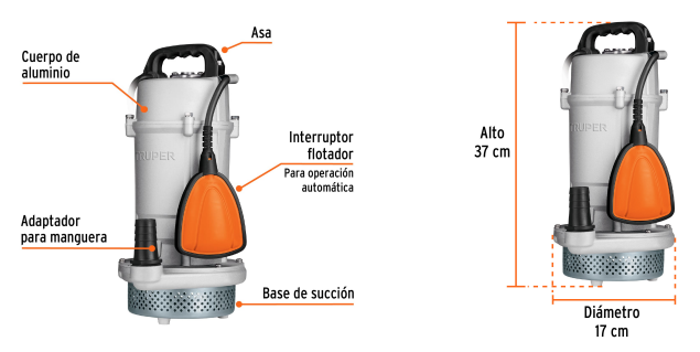 BOMBA SUMERGIBLE, AGUA LIMPIA 1 HP 15003 TRUPER