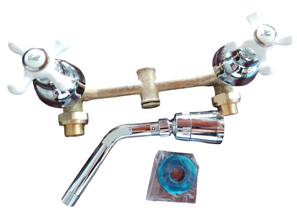 MEZCLADORA PARA DUCHA METAL 2 MANIJAS DE CRUCETA BLANCA