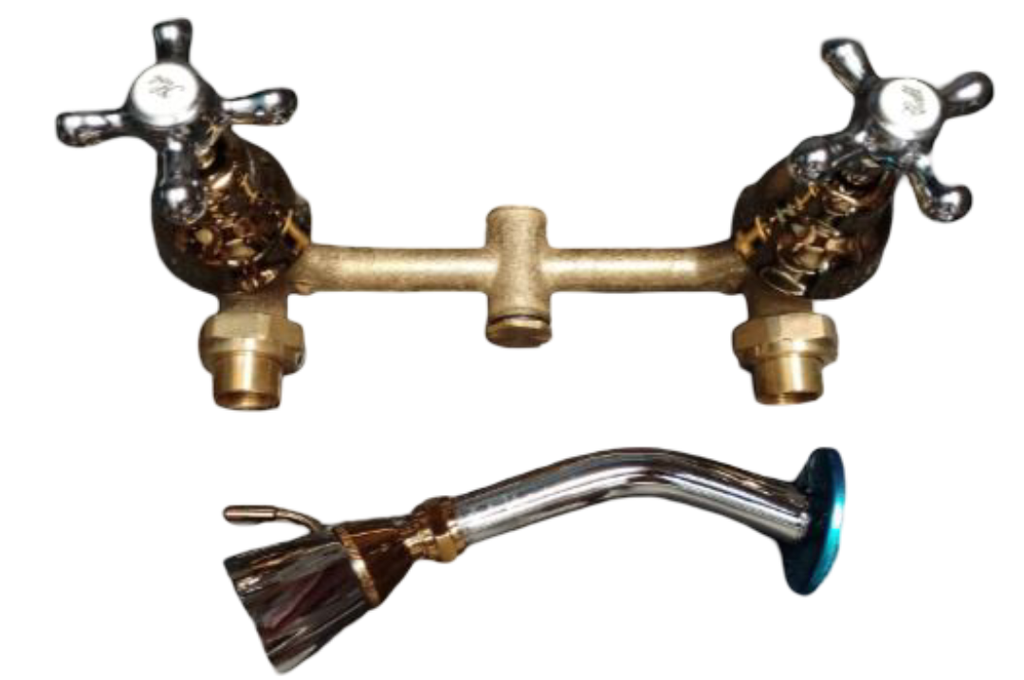MEZCLADORA PARA DUCHA METAL 2 MANIJAS DE CRUCETA CROMO ORO