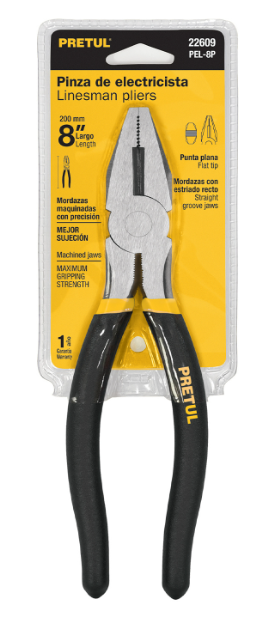 PINZA PARA ELECTRICISTA 8' MANGO VINIL 22609 PRETUL