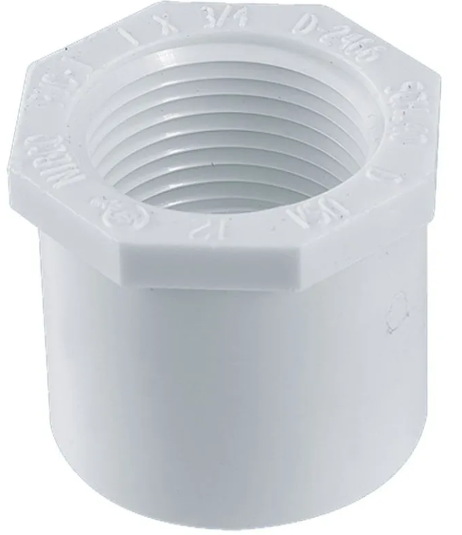 REDUCIDOR PVC CON ROSCA 3/4" A 1/2"