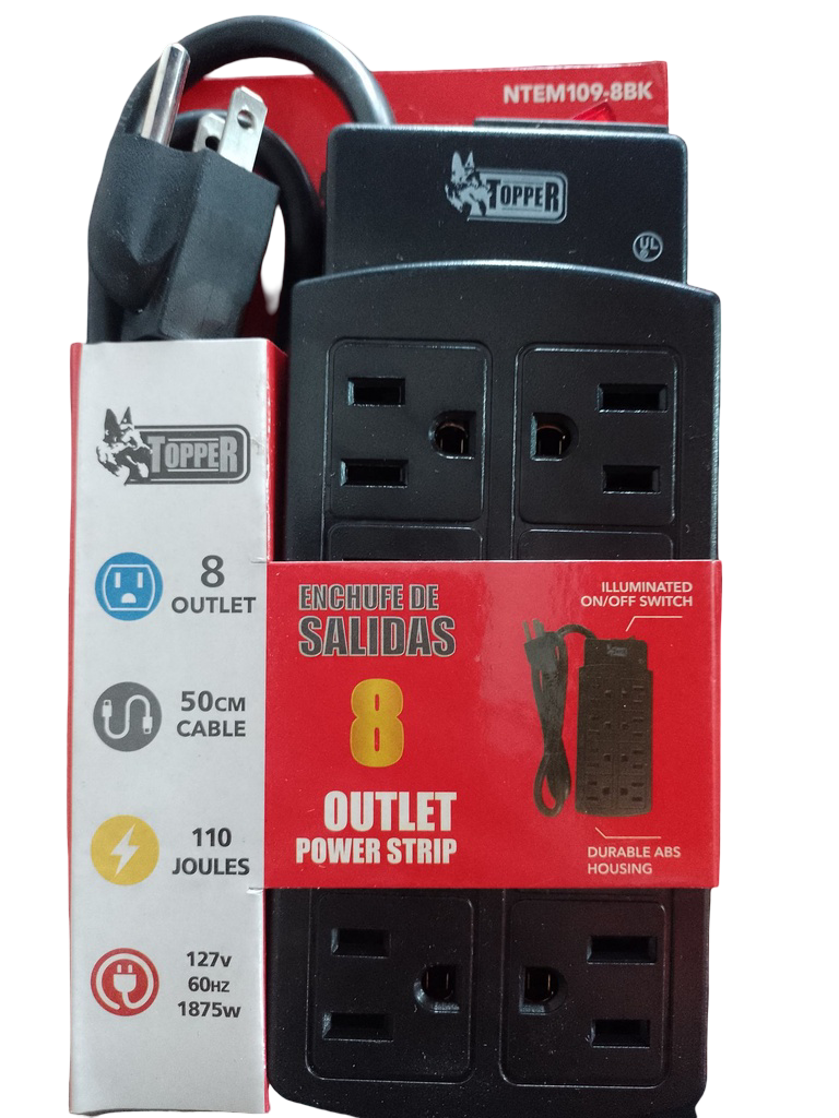 REGLETA NEGRO TOPPER 8 SALIDAS