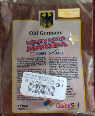 TINTE PARA MADERA BASE AGUA NOGAL OBSCURO 1 ONZ