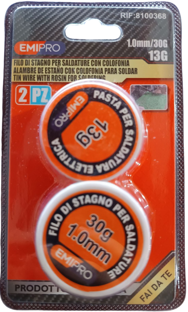 ALAMBRE DE ESTAÑO CON PASTA PARA SOLDAR 1.00MM/30G 00368 EMIPRO