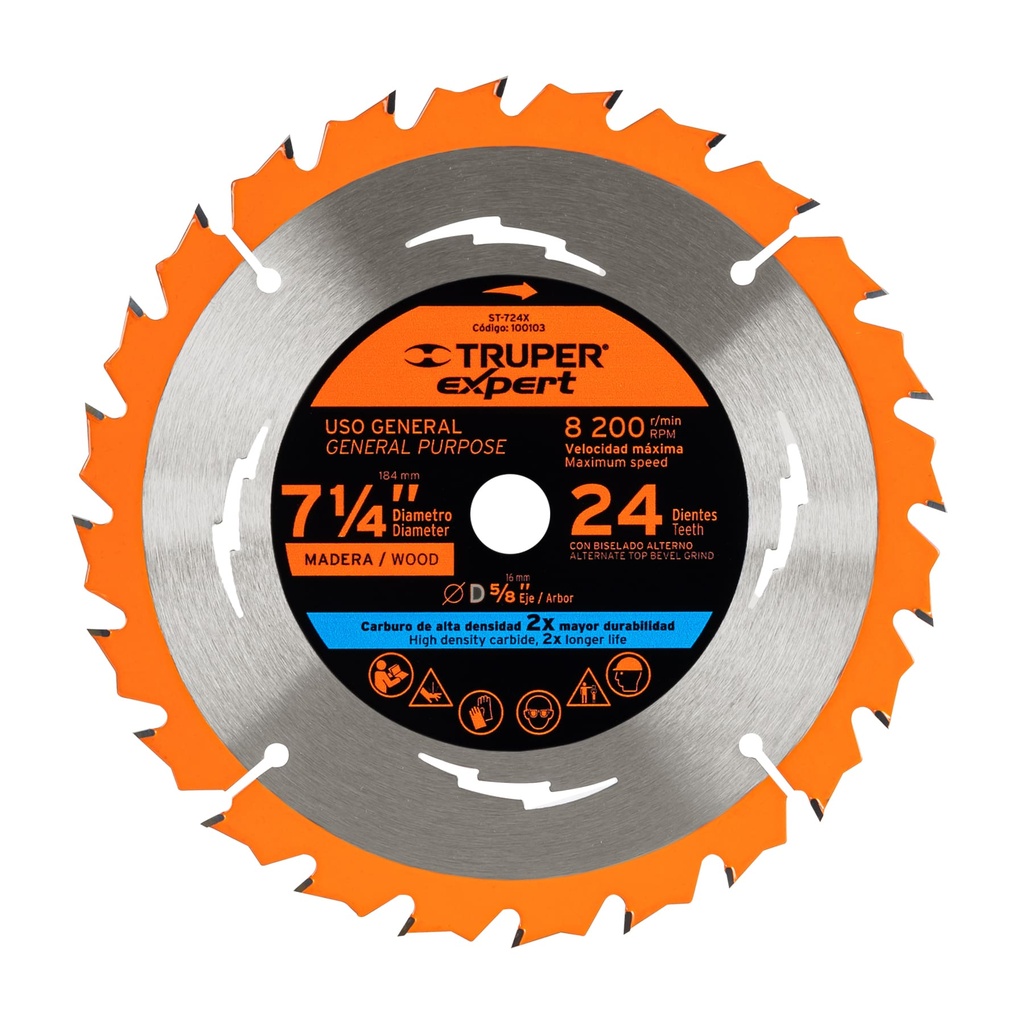 DISCO SIERRA 7-1/4' P/MADERA 24 DIENTES CENTRO 5/8' 100103 EXPERT