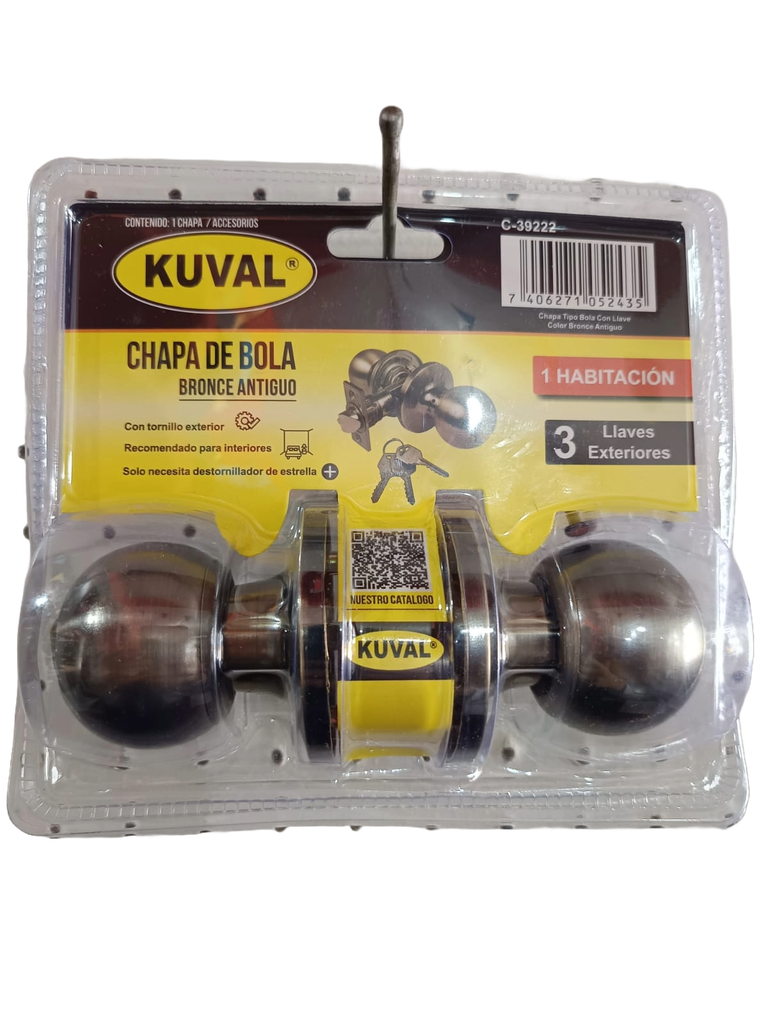 CHAPA DE BOLA CON LLAVE PARA PUERTA TOP-607 BRONCE ANTIGUO C39222