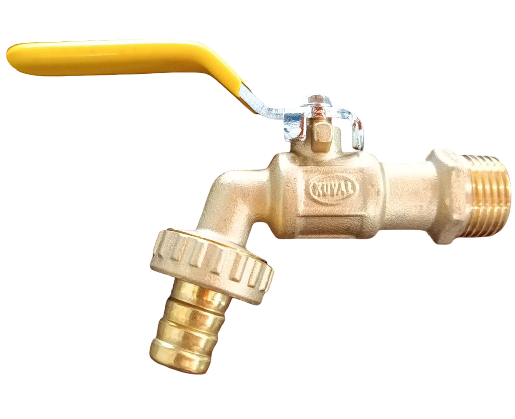 LLAVE DE CHORRO BOLA BRONCE C/PITON P/MANGUERA DE 1/2 PALANCA AMARILLA X51214 KUVAL