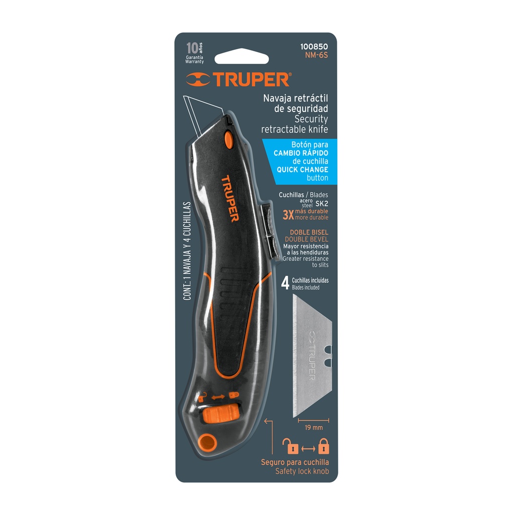 NAVAJA AUTO-RETRACTIL DE SEGURIDAD 7" 100850 TRUPER
