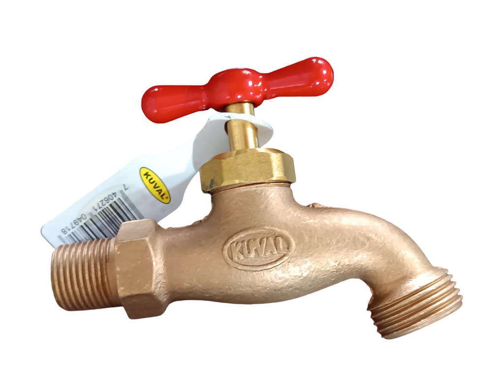 LLAVE DE CHORRO BRONCE CON ROSCA DE 1/2 ULTRA MANECILLA ROJA 250 PSI KUVAL