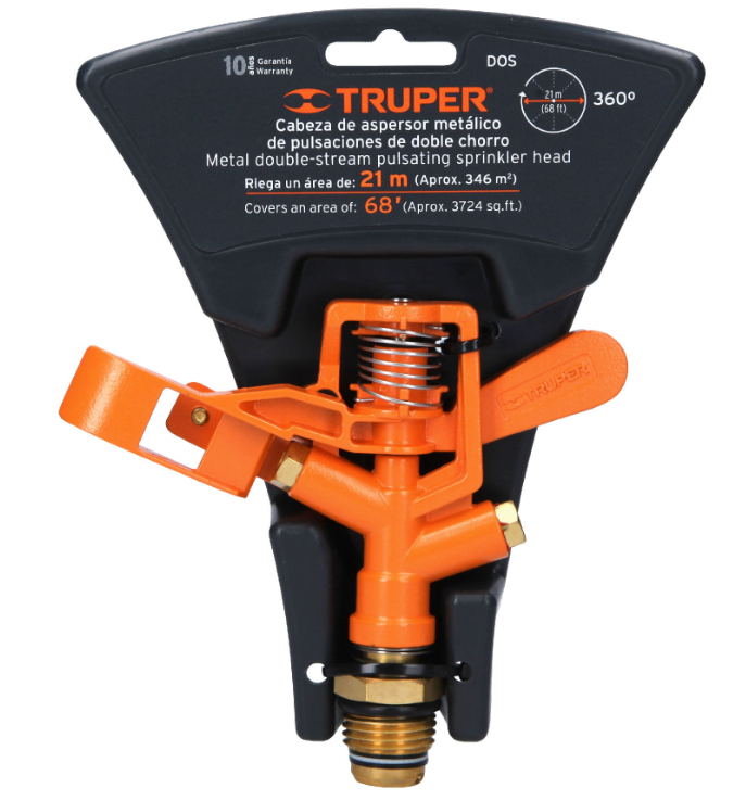 ASPERSOR METÁLICO DOBLE CHORRO, CABEZA SOLA, 10324 TRUPER 
