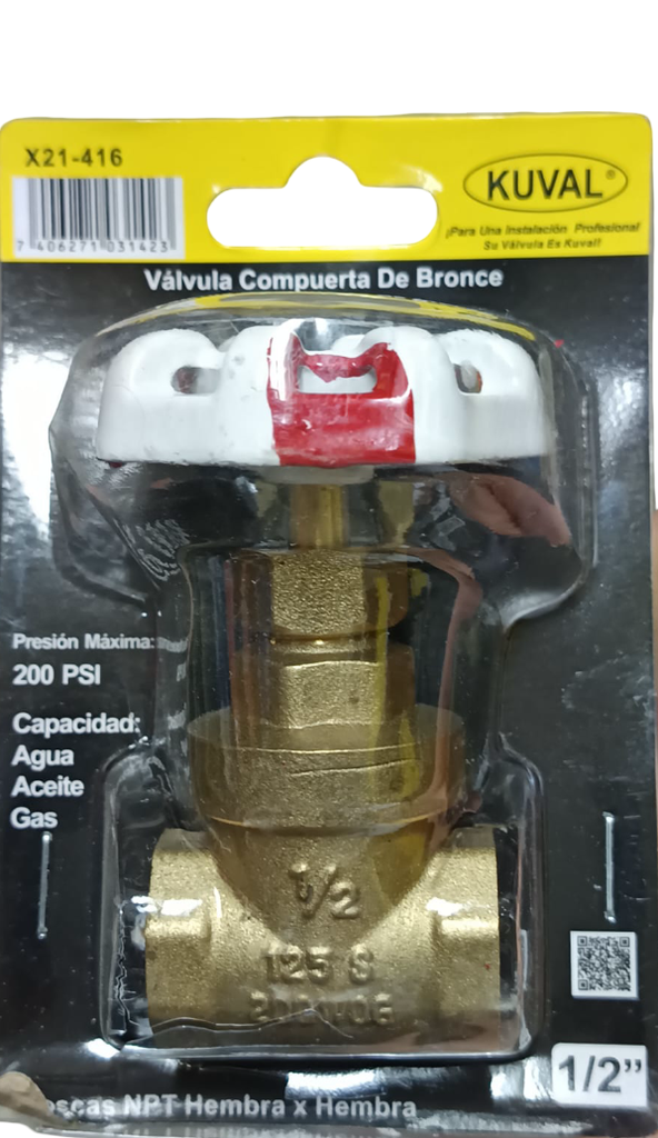 VALVULA DE COMPUERTA BRONCE TIPO PESADO 125 SWP-200 WOG DE 1/2 X21-416 KUVAL