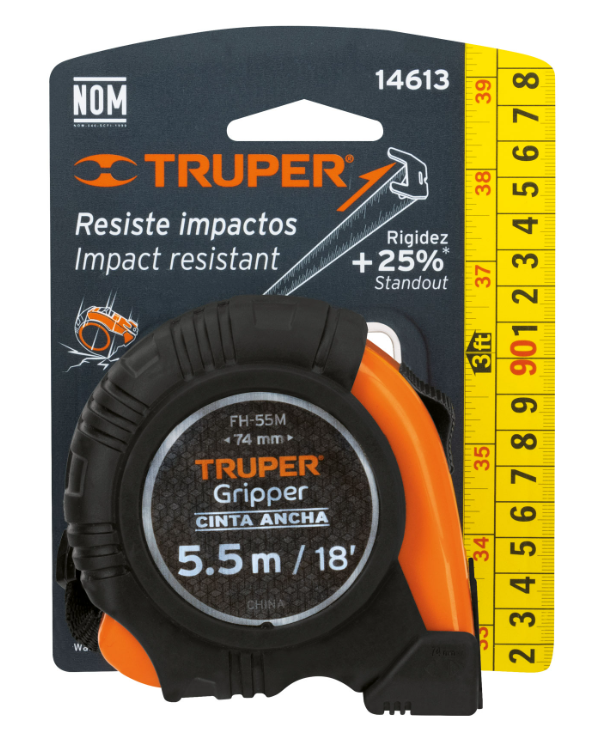 FLEXÓMETRO GRIPPER CONTRA IMPACTOS 5.5 M CINTA 25 MM, 14613 TRUPER