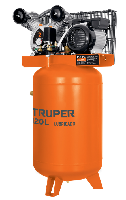 COMPRESOR LUBRICADO DE BANDA, VERTICAL 120L, 4HP 220V TRUPER