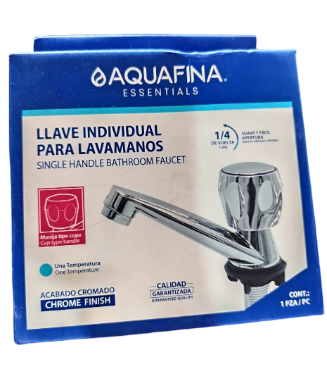 LLAVE DE LAVAMANOS 1/4" VUELTA CROMADO A-F1002 AQUAFINA