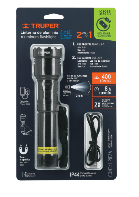 LINTERNA LED RECARGABLE C/LUZ DE EMERGENCIA 140 LM 103088 TRUPER