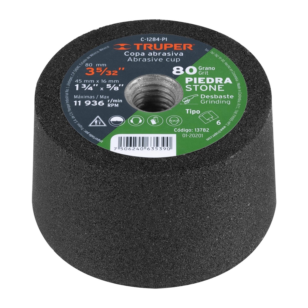 COPA DESBASTE DE PIEDRA 3-5/32" GRANO 80 EJE 5/8"