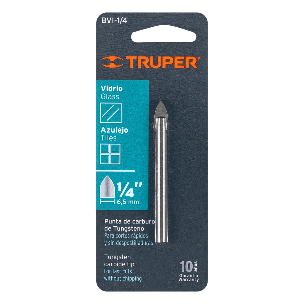 BROCA DE TUGSTENO 1/4" PARA VIDRIO Y AZULEJO 11702 TRUPER