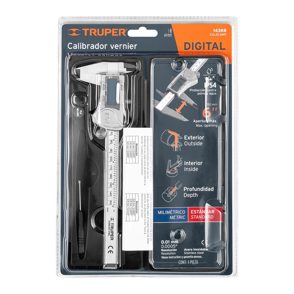 CALIBRADOR VERNIER DIGITAL 6' ACERO INOX 14388 TRUPER