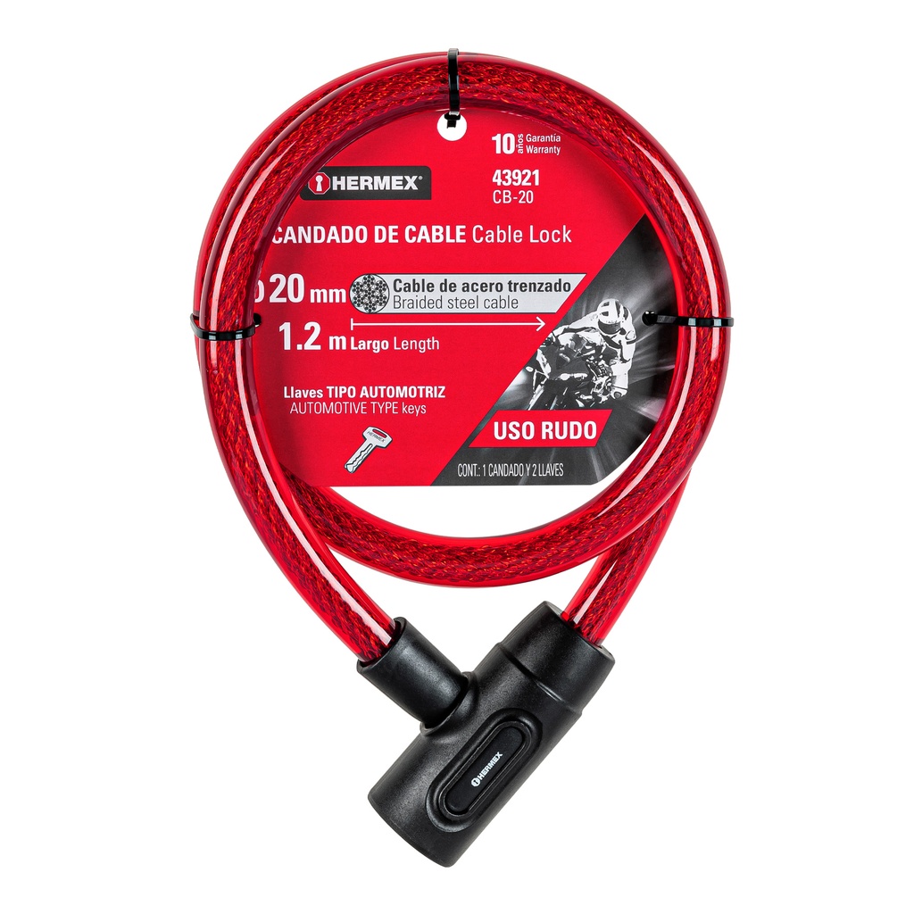 CANDADO BICICLETA CON LLAVE, 20MM" 43921 HERMEX