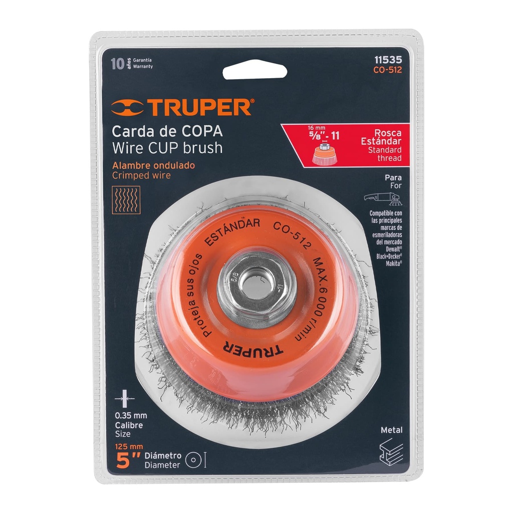 CARDA COPA 5' ALAMBRE ONDULADO FINO EJE 5/8'-11 11535 TRUPER