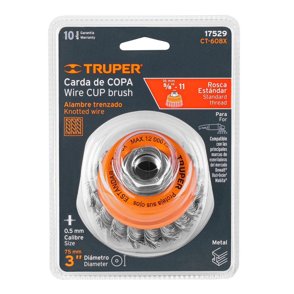 CARDA COPA TRENZADO 3X5/8" P/ESMERIL 17529 TRUPER