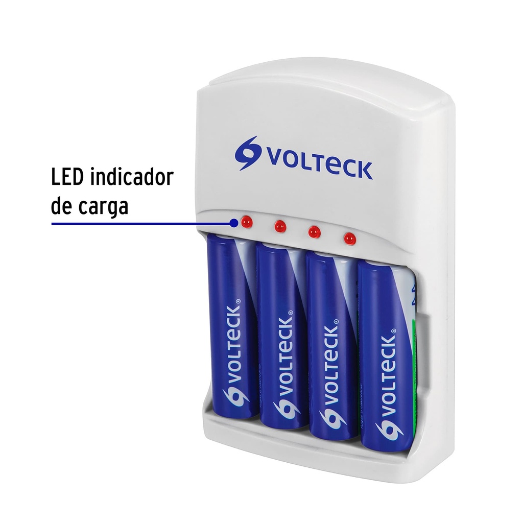CARGADOR DE PILAS, AA, AAA Y 9V INCLUYE 4 PILAS AA 46045 VOLTECK