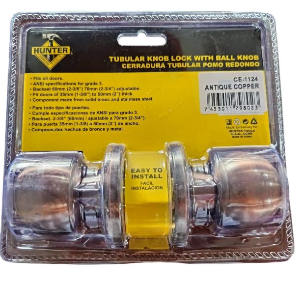 CHAPA BOLA TUBULAR COBRE ANTIGUO C/LLAVE CE-1124 HUNTER