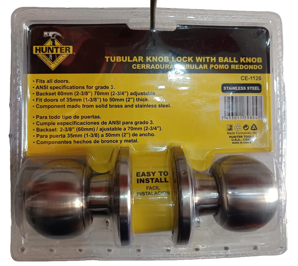 CHAPA BOLA TUBULAR SATINADO C/LLAVE CE-1126 HUNTER