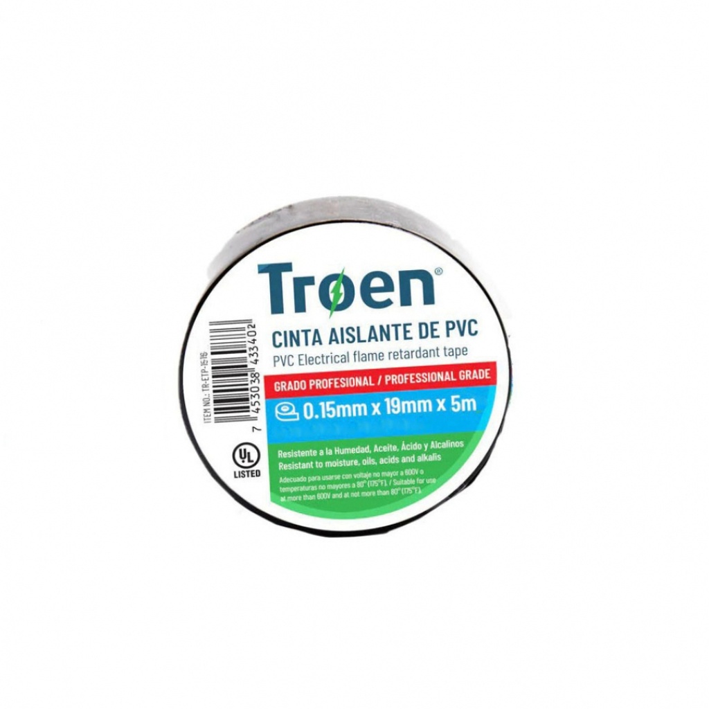 CINTA MARCA TROEN ASILANTE EN PVC RESISTENTE A LA HUMEDAD 0.15MMX1.9MMX20.1MTS
