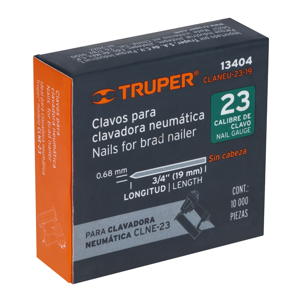 CLAVO PARA CLAVADORA NEUMATICA C-23 19MM 1000 PIEZAS 13404 TRUPER