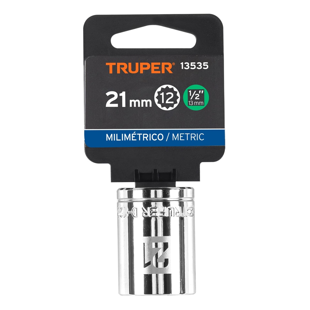 DADO CUADRO 1/2 ESTRIADO METRICO 21MM 13535 TRUPER