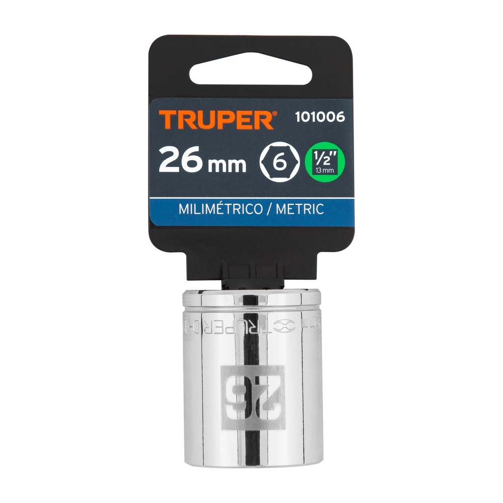 DADO CUADRO 1/2" ESTRIADO MILIMETRICO 26MM 101006 TRUPER