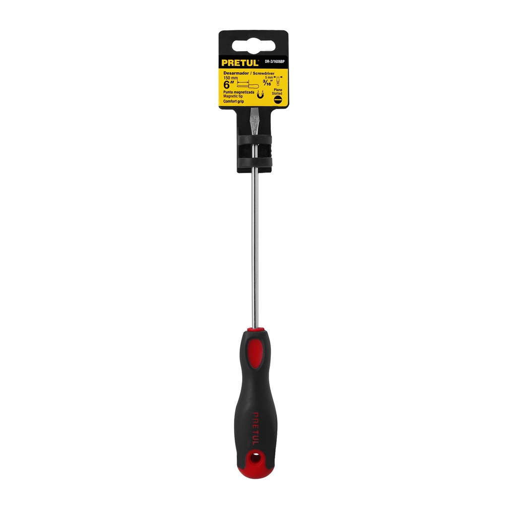 DESARMADOR PLANO, MANGO DE PVC, 3/16X6" 21479 PRETUL