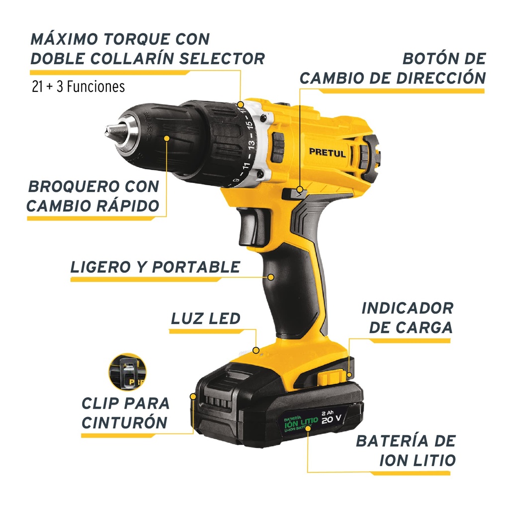 DESTORNILLADOR / ROTOMARTILLO INALAMBRICO 1/2" 20V 26117 PRETUL