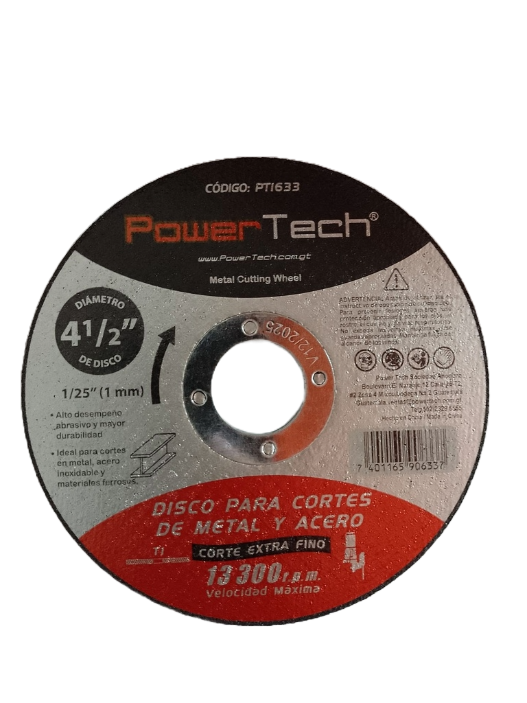 DISCO CORT METAL Y ACEROS 4 1/2"-1/25" T1 PT1633 POWERTECH