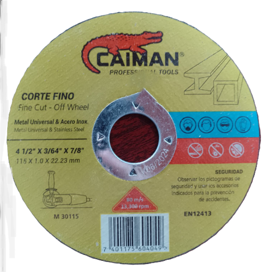 DISCO CORTAR METAL INOX. PLANO 4 1/2X3/64X7/8 CAIMAN