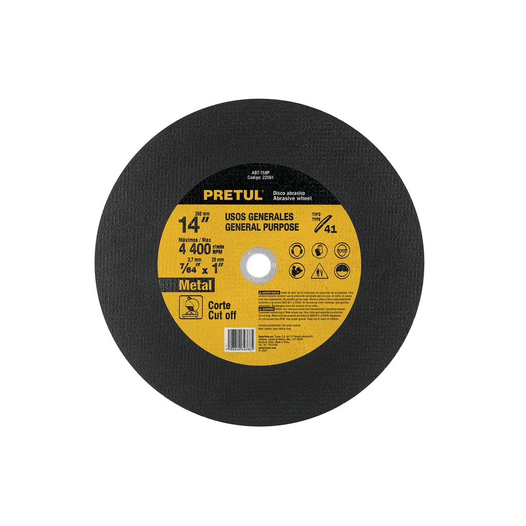 DISCO CORTE METAL TIPO 1 14" PRETUL