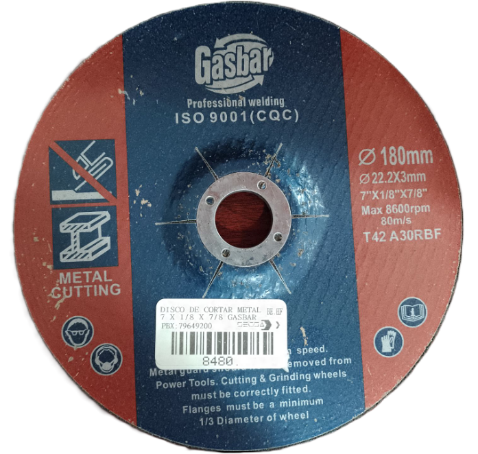 DISCO DE CORTAR METAL 7 X 1/8 X 7/8 GASBAR