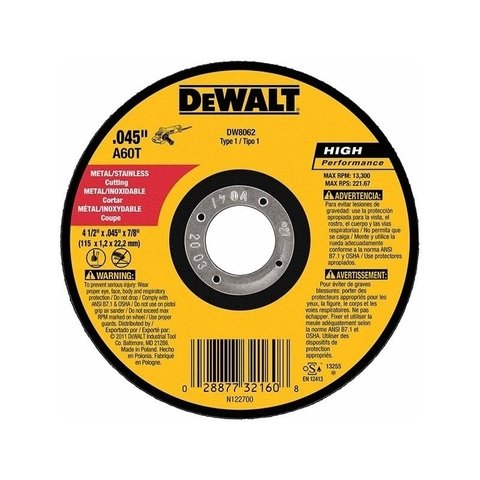 DISCO DE CORTE " ACERO INOX"  4-1/2" DW8062 DEWALT