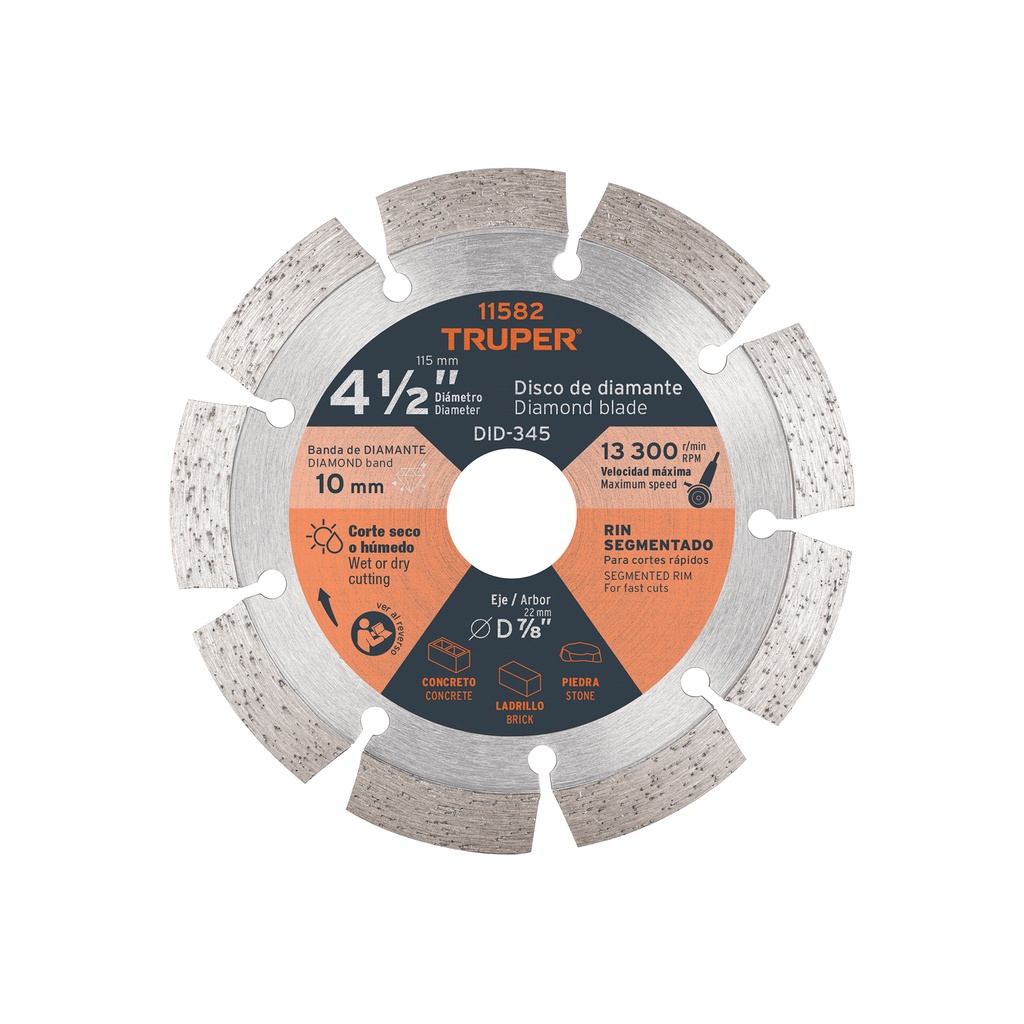 DISCO DE DIAMANTE DE 4 1/2' X 2.1 MM RIN SEGMENTADO 11582 TRUPER