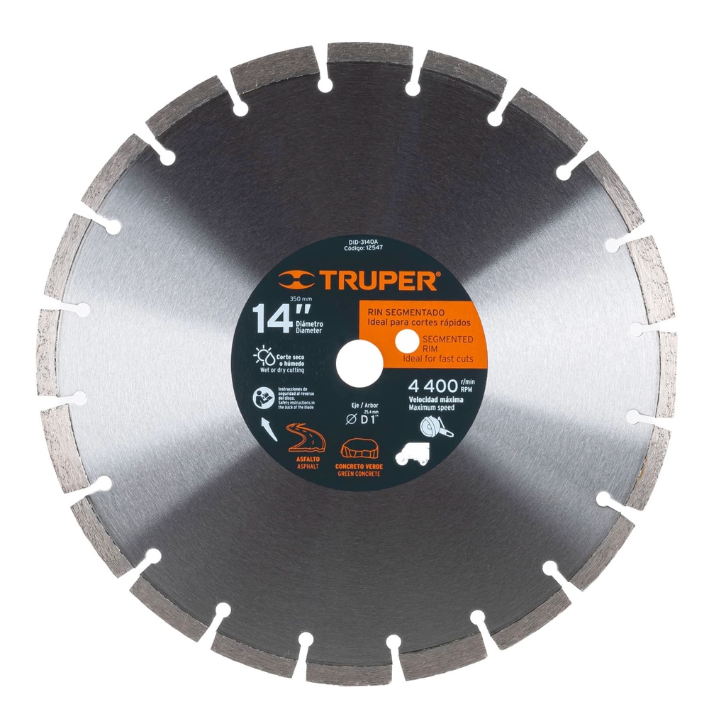 DISCO DIAMANTE SEGMENTADO 14'X2.8MM CORTE ASFALTO Y CONCRETO 12547 TRUPER