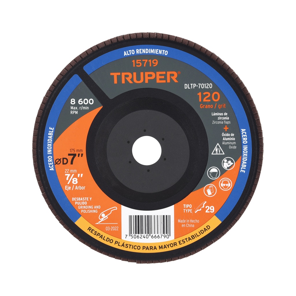 DISCO LAMINADO 7" C/ RESPALDO PLASTICO GRANO 120 15719